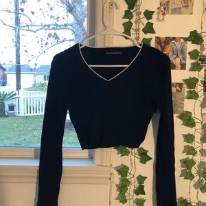 black w/ white trim, ribbed brandy sweater